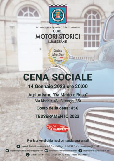 Cena Sociale – 14 Gennaio 2023 – Agriturismo “Da Mario e Rosa”